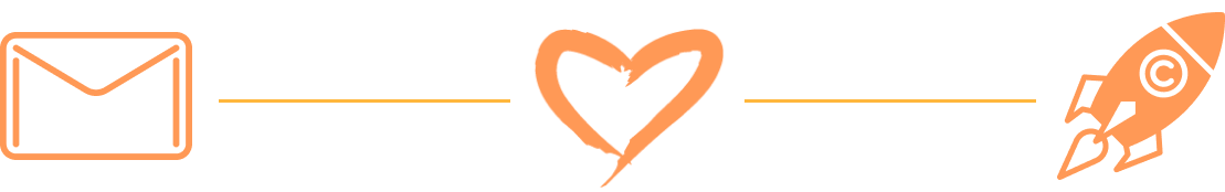 envelope, heart and rocket icons in a row